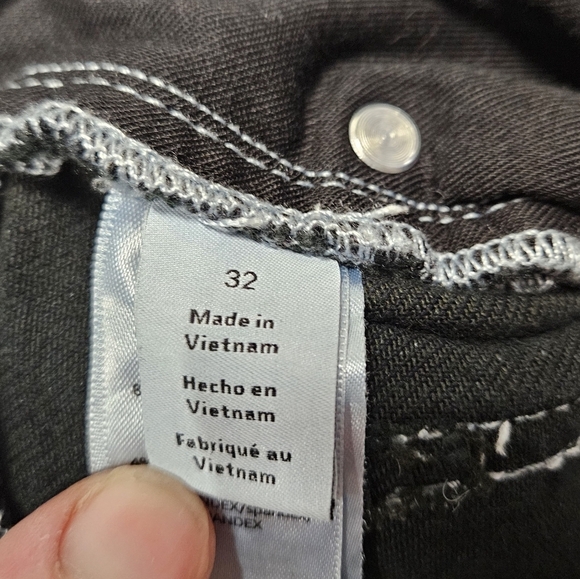 Hale Wide Leg Black Denim Jeans Button Fly White Stiching Women's 32 Grunge - Picture 7 of 12